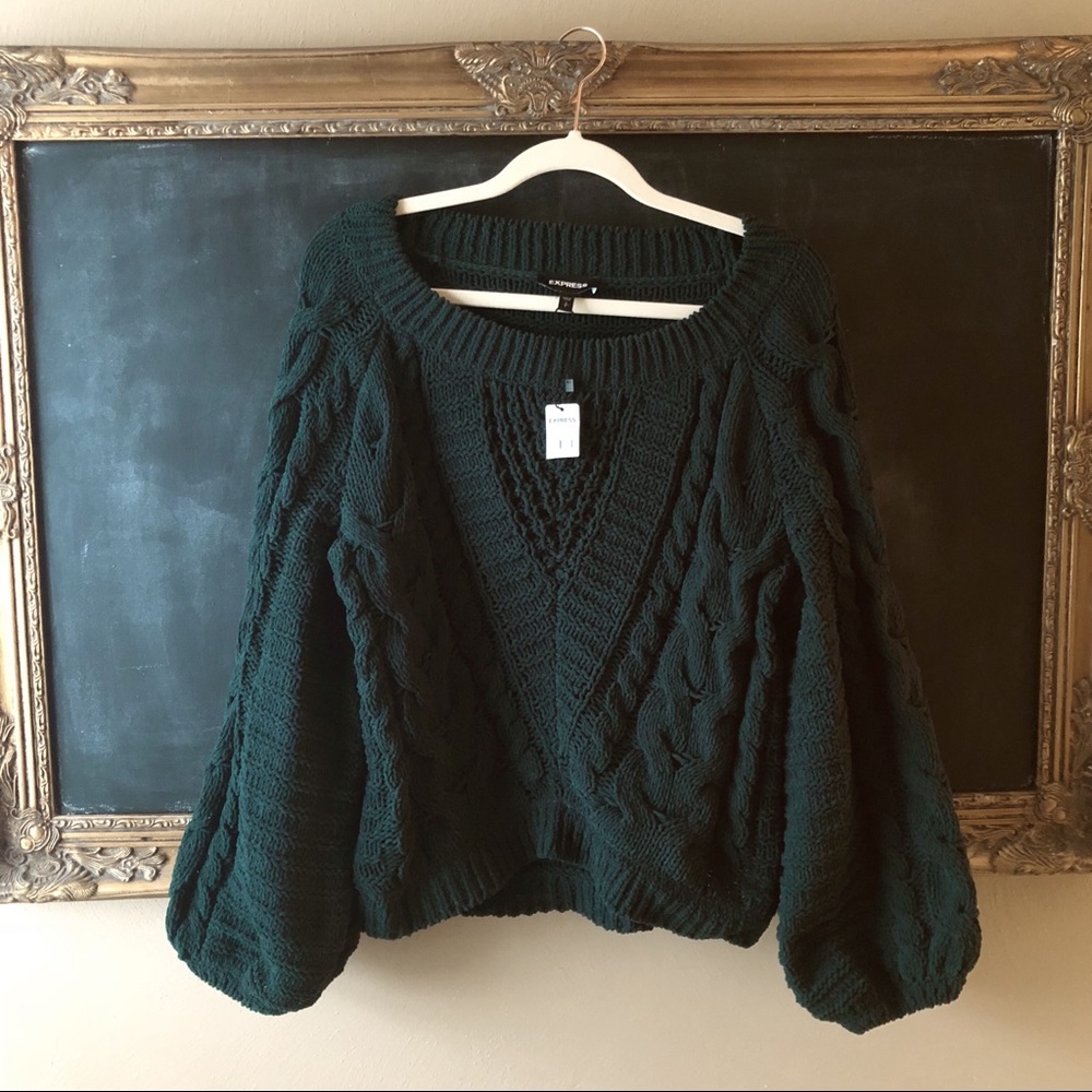 Express Cable Knit Chenille Balloon Sleeve Sweater